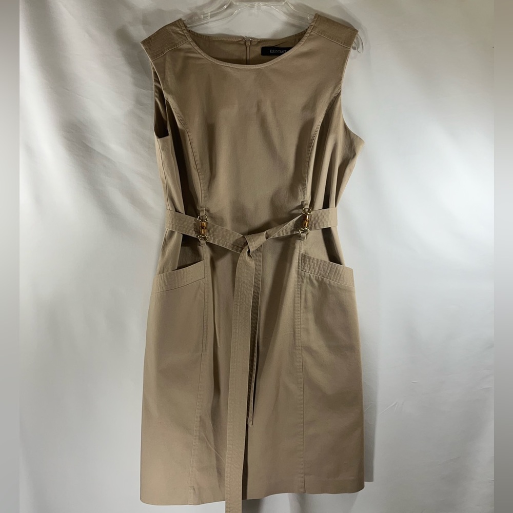 Ellen Tracy Khaki Pencil Belted Sleeveless Work Dress Women’s Size 16 - Picture 8 of 16
